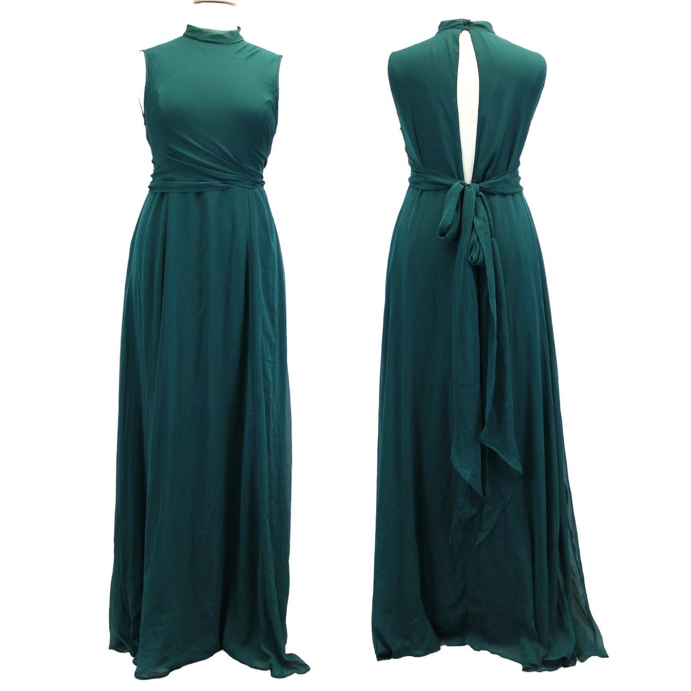ASOS Womens 14 Maxi Dress Sleeveless Cut Out Back High Neck Teal Green Chiffon